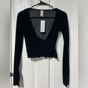 NWT Urban Outfitters out from under  velvet wrap v neck long sleeve top size XS